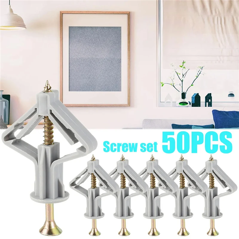 50/100 قطعة فراشة نوع البلاستي - مراجعة Drywall Anchor Screw وسعره